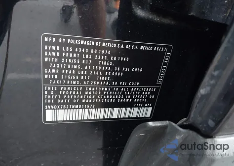 2022 Volkswagen Taos 1.5T S from USA, damaged, VIN 3VVDX7B27NM011572